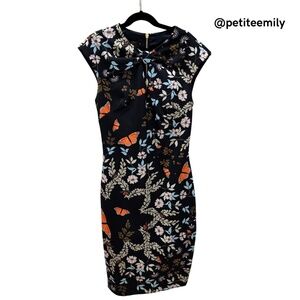 Ted Baker Navy Floral knee length pencil dress